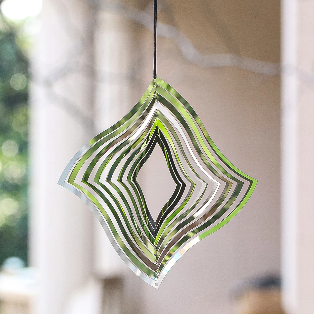 

15cm 3D Rotating Rhombus Quadrilateral Rotating Wind Chime Metal Stainless Steel Sequin Suncatcher Garden Balcony Decoration