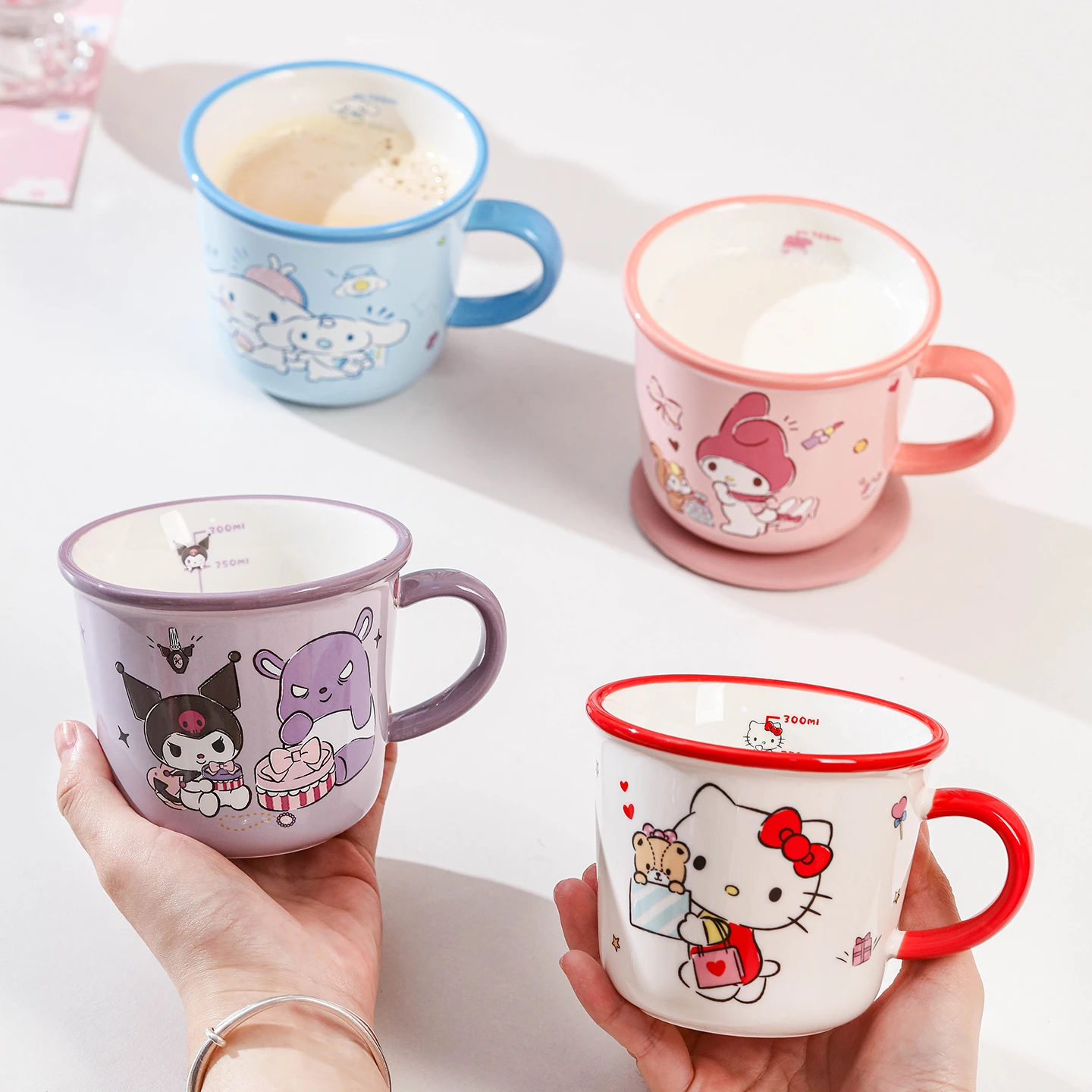 340Ml Cartoon Sanrio Hello Kitty My Melody Cinnamoroll Kuromi Ceramics Kawaii Mug  Beautiful Cutlery  cup child Birthday Gift view 4