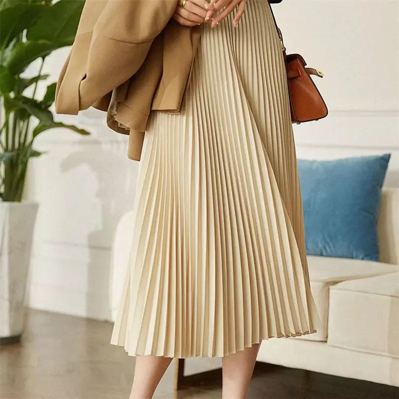 Miyake Pleated High Waist Skirt, Long Sleeve, Loose Size, A-line Skirt, Korean Fashion, All-Season, New, 2022