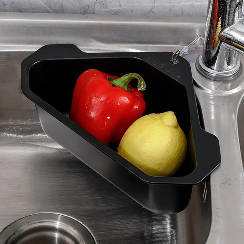 Stainless Steel Triangle Drain Basket Kitchen Sink Filter Shelf Fruit Vegetable Drainer Storage Rack Basket Bar With Suction Cup