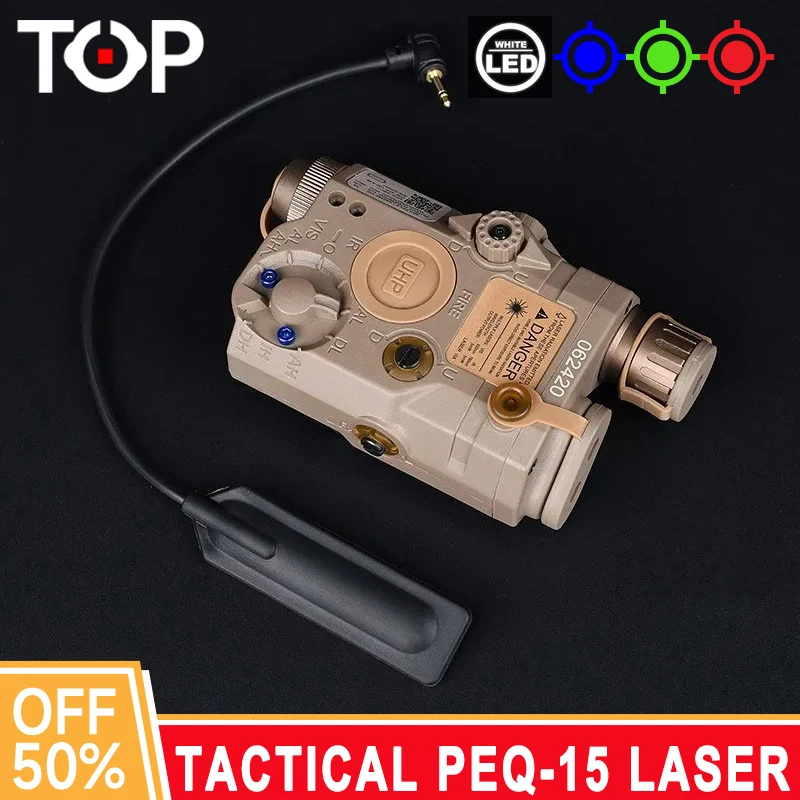 Airsoft Simple PEQ-15 Tactical Laser Pointer Red Blue Green Dot Sight Aiming Laser White LED Lamp 20mm Rail Hunting Weapon Light