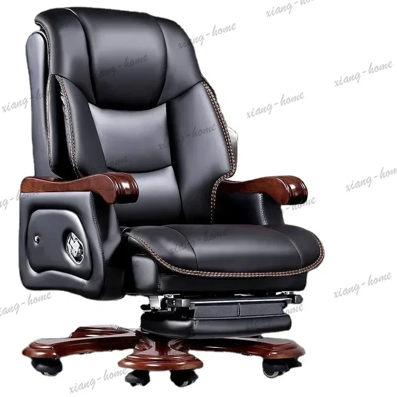 Factory Direct Business Leather CEO Office Chair With Massage Pedal, Lie Down,ergonomics Solid Wood Massage Chaises De Bureau Lo