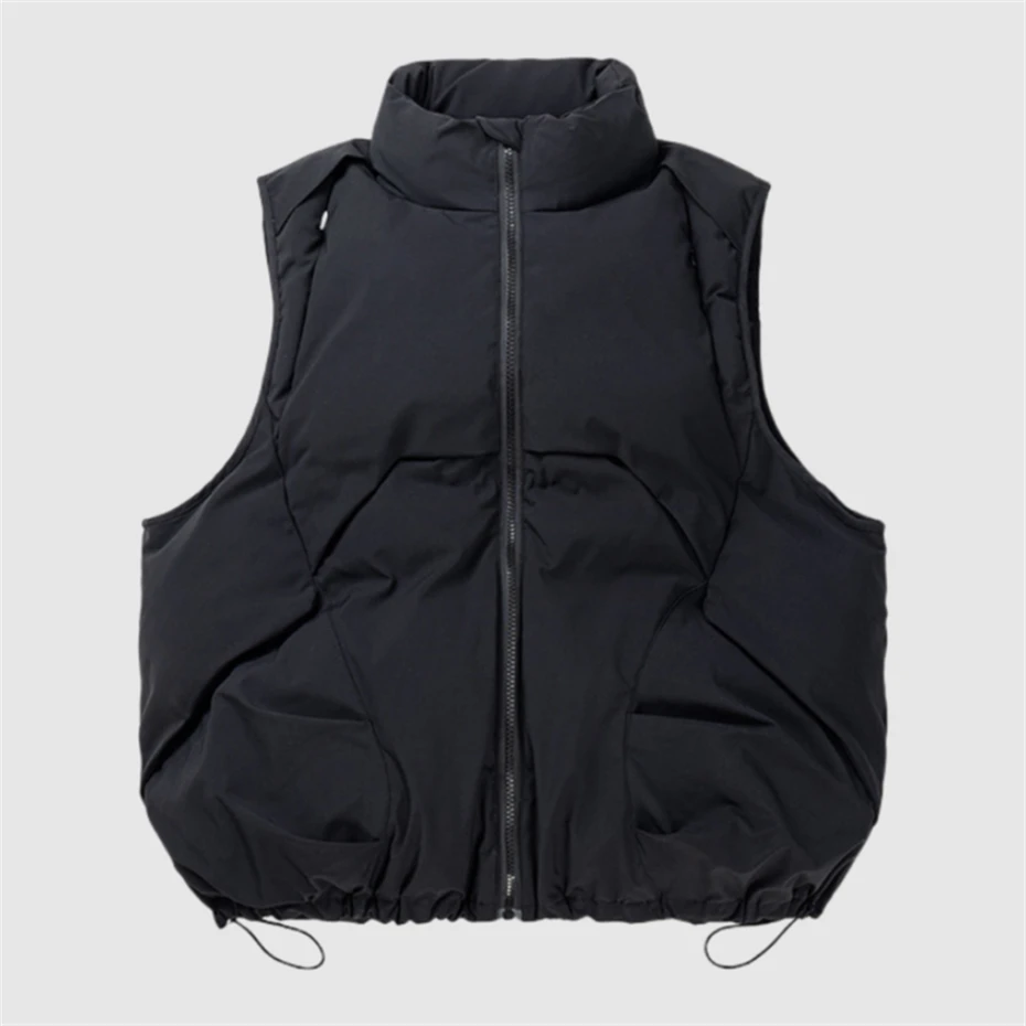 Men Beige Padding Vest Winter Sleeveless Padded Vest Jackets Big Pocket Zipper Warm Thicken Waistcoat Thick Gilet Black Jackets