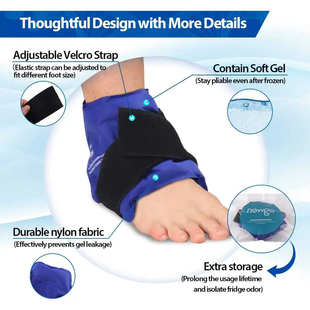 NEWGO Ankle Brace Ice Pack Wrap For Injuires Hot Cold Therapy Reusable Gel Cold Pack Ankle Support For Pain Relief Sprains