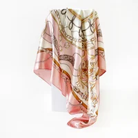 1PCS 90*90cm Square Silk Scarves Women Hijab Shawls Fashion Print Kerchief Femme Head Scarf Foulard Bandana Beach Pareo - Image 2