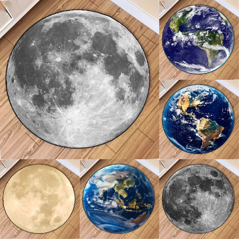 Kreative Erde und Mond Druck Runde Teppich Persönlichkeit Boden Matte Kreisförmige Matten Wohnzimmer Schlafzimmer Home Matte Hause Dekoration
