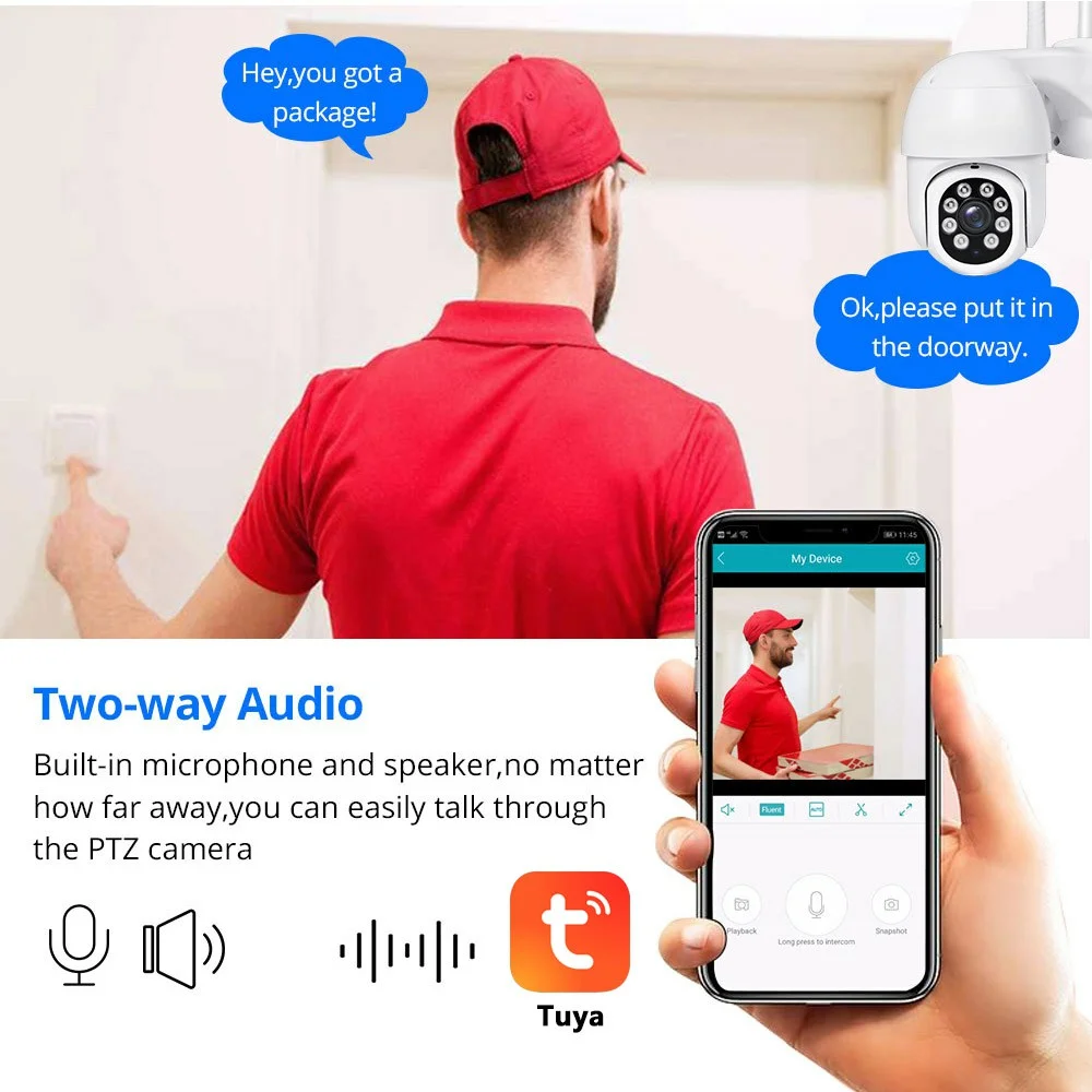 Inlifecam Tuya Smart APP 8CH 3.0MP Outdoor PTZ Pan Tilt Wireless NVR Kit WIFI IP Camera Security System 10.1 Screen