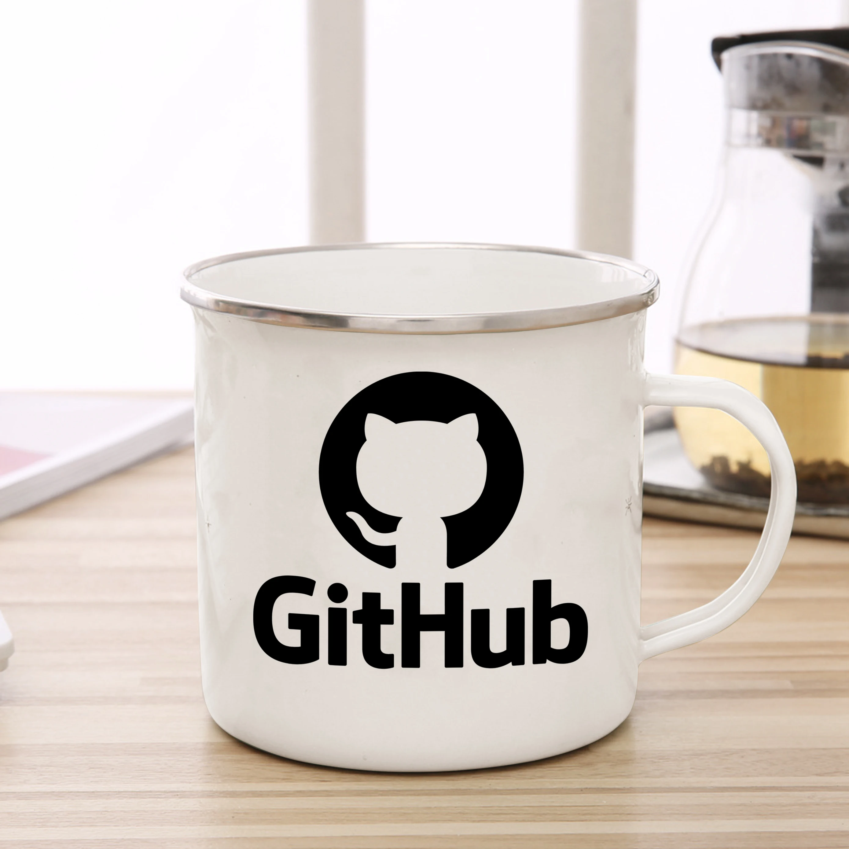 MZ-373 Github  Enamelled cup Coffee Mug 11oz Fun Ceramic Coffee Tea Cocoa Cup Handle Tea Drink Cup