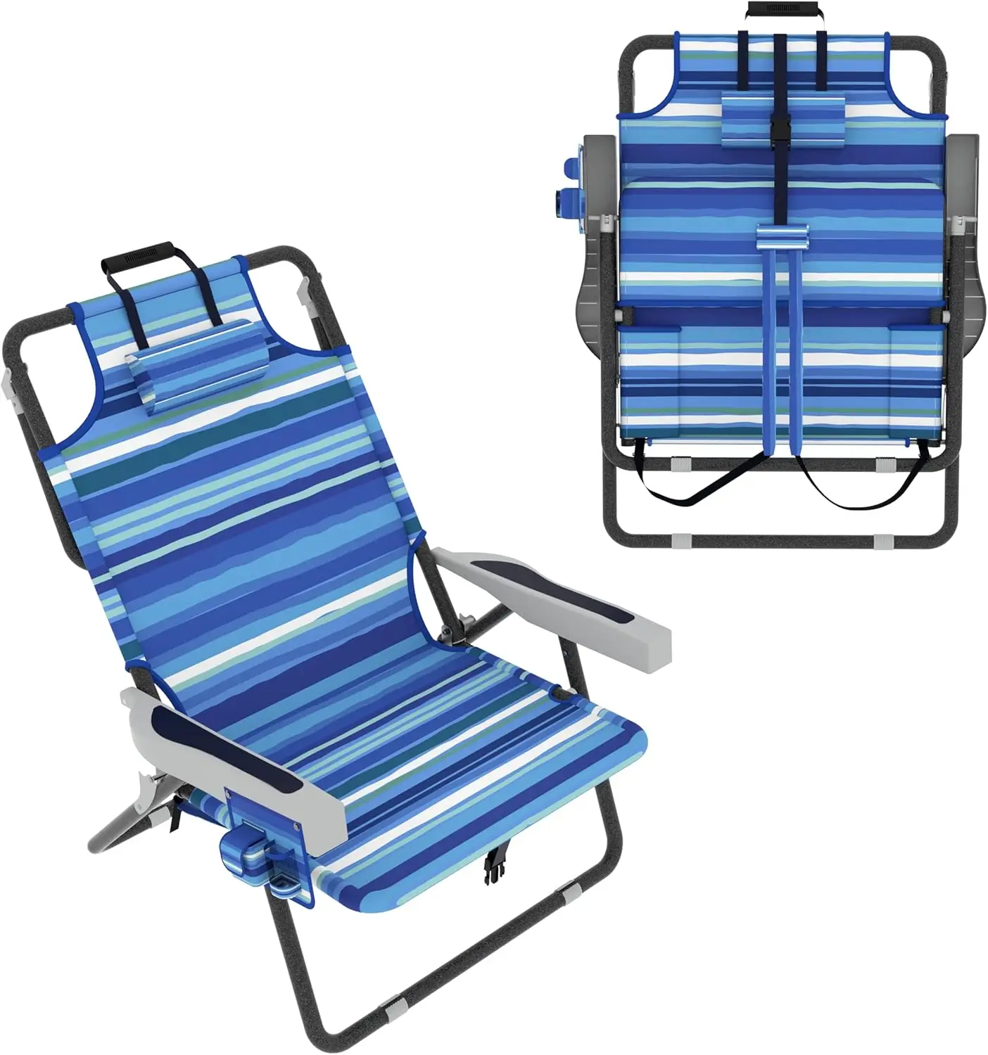 

Outdoor Beach Foldable Chaise Lounge Chair With Detachable Pillow & Pocket, Portable Tanning Chair With 5 Position Adjustable