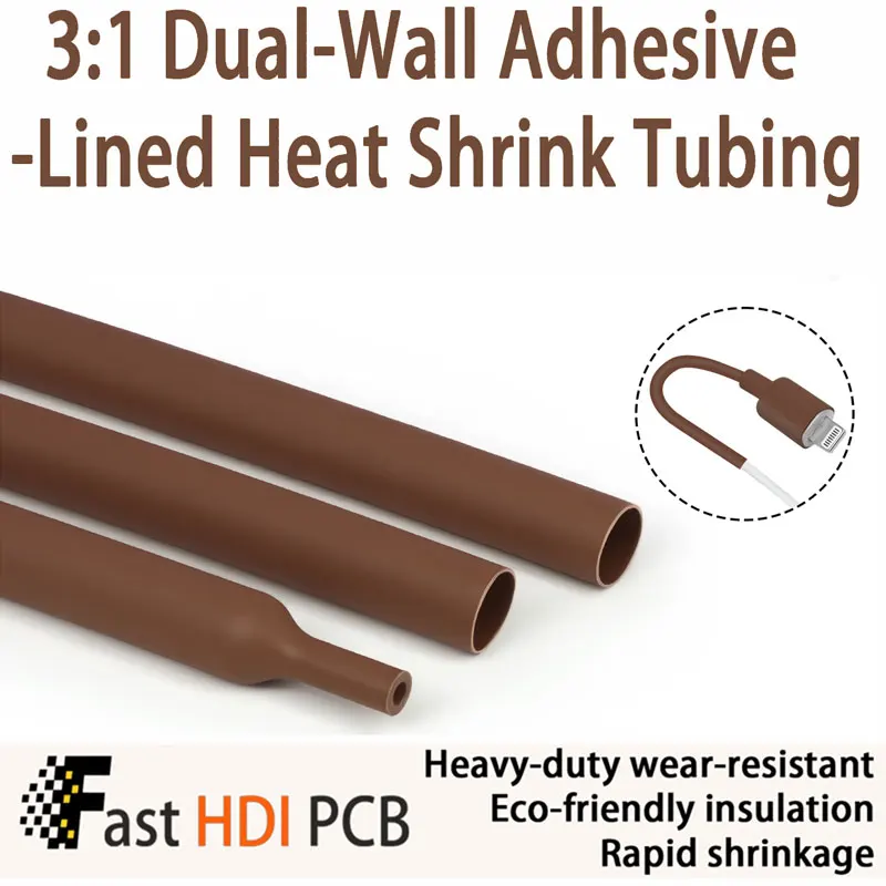 3:1 Brown Adhesive Heat Shrink Tubing Dual Wall - 3X Shrink, Waterproof, Eco-Friendly Thick Wall for Wire Sealing (Φ1.6-39mm)