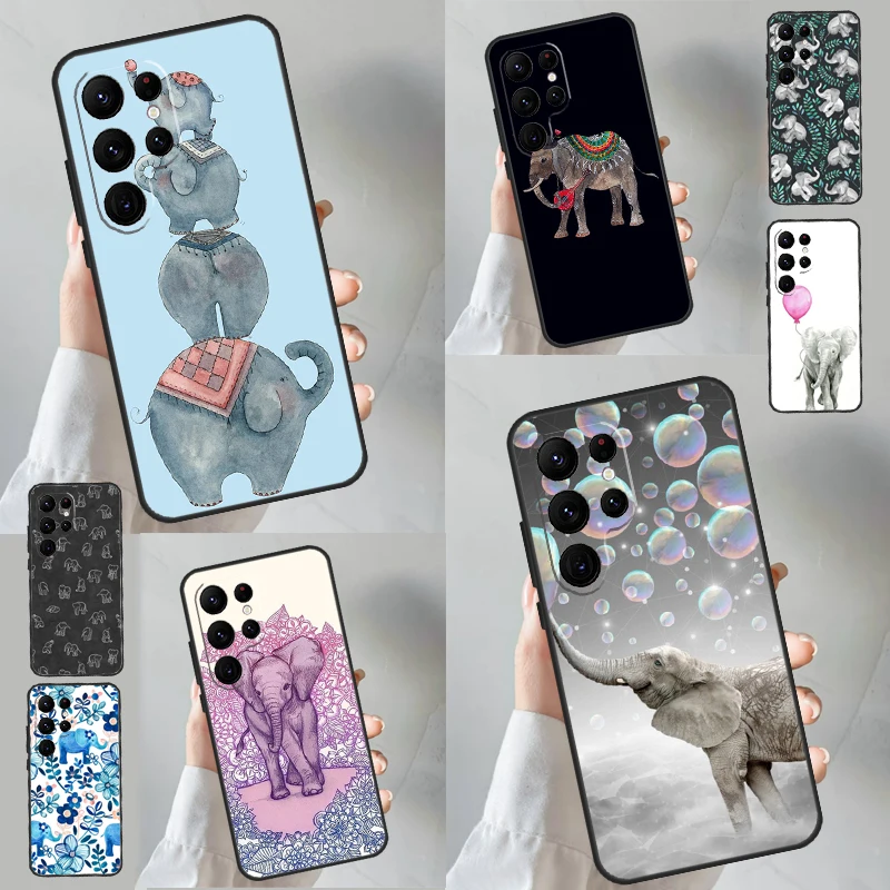 Cute Elephant Cartoon Case For Samsung Galaxy S23 S22 S21 Note 20 Ultra S8 S9 S10 Note 10 Plus S20 FE Back Cover