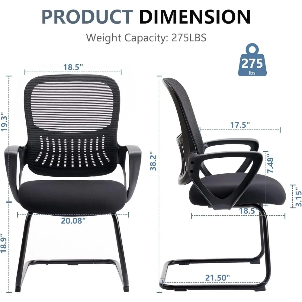 Conference Chairs Set of 4 with Comfy Arms and Lumbar Support, Ergonomic Executive Sled Base Mesh, No Wheels Conference Chairs