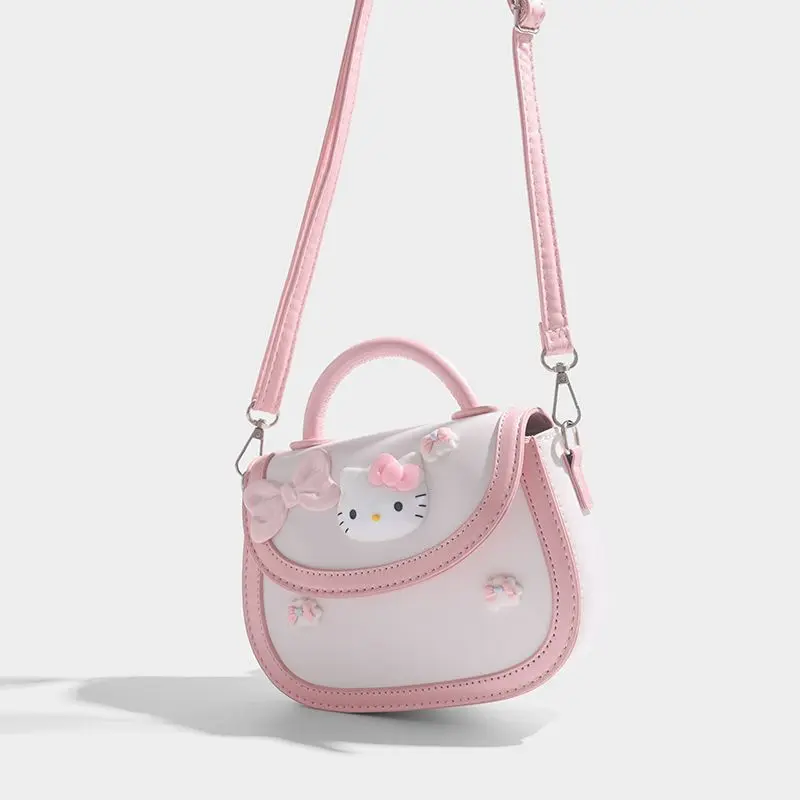 Sanrio Hello Kitty torba Crossbody Cartoon Kawaii Harajuku różowa torebka dziewczęca damska torebka na ramię ze skóry PU torba na zakupy siodło