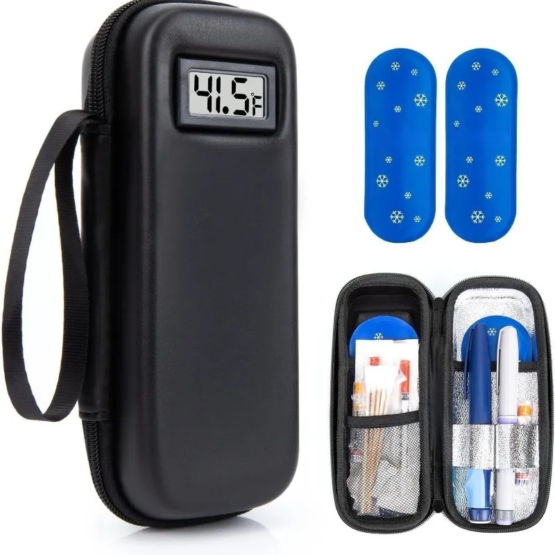 Insulin Cooler Travel Case with Thermometer Display Waterproof Medicine Organizer Bag Protable Insulin Cooling Bag for Diabetics