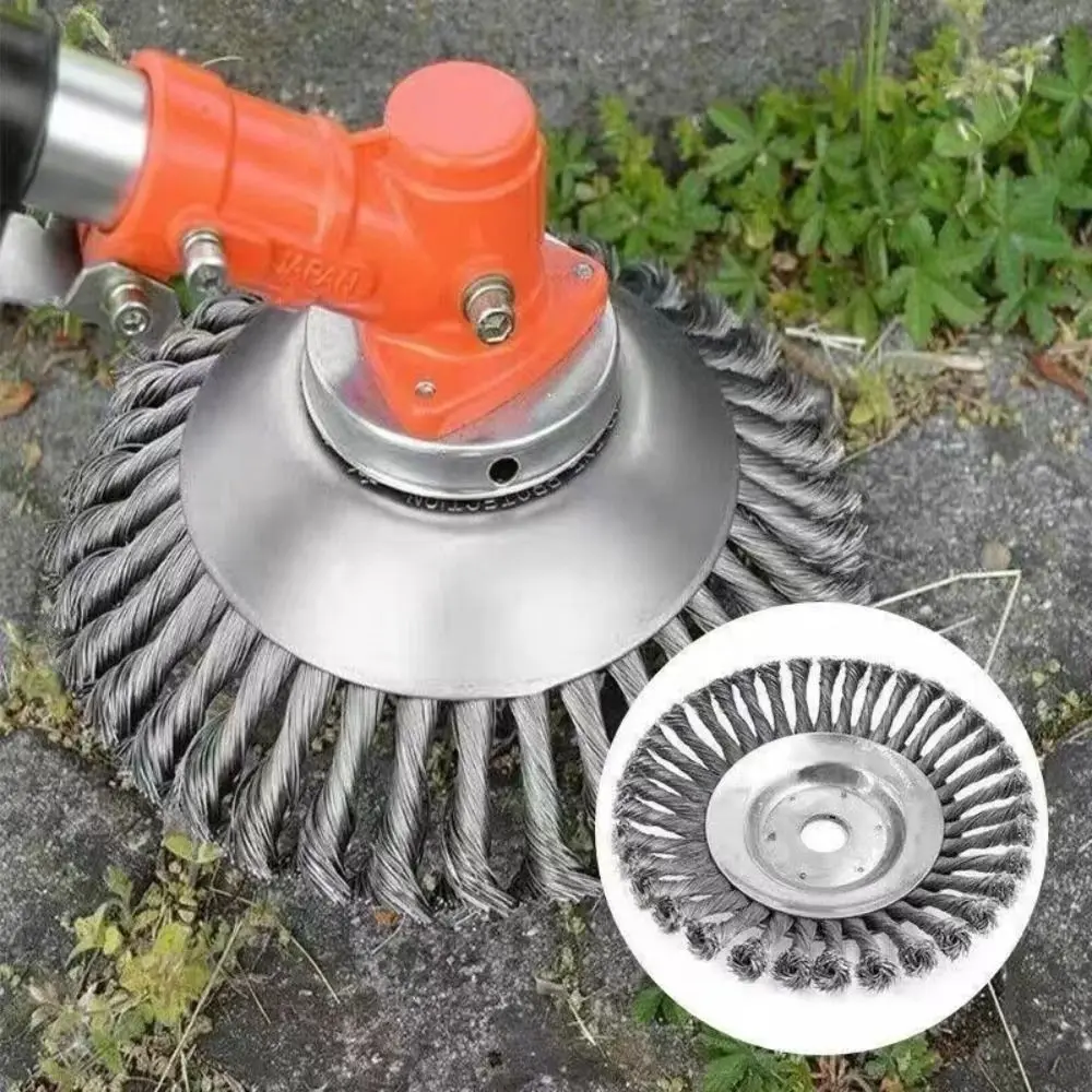 Round Weed Brush Cutter Head Universal Fit Easy To Install Grass Trimmer Head Knotted Steel Wire Efficient Weed Trimmer Disc