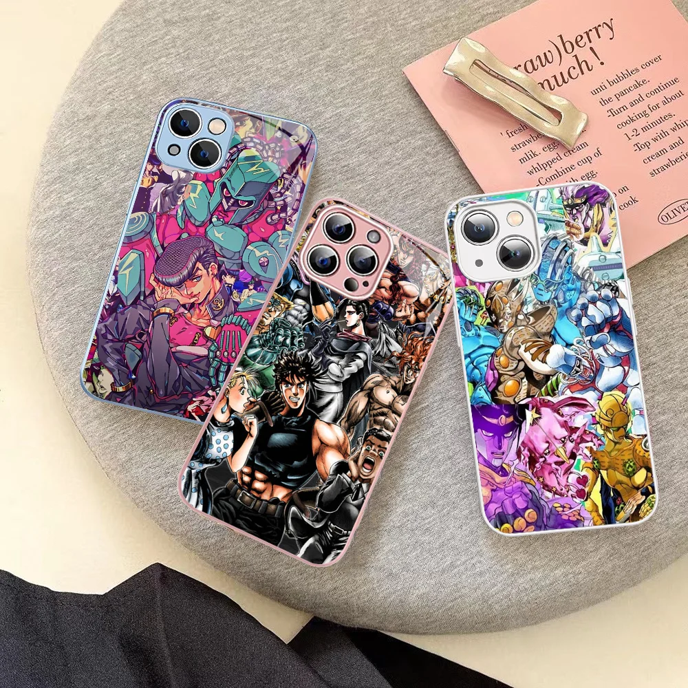 Anime JOJO Phone Case Tempered Glass For Iphone 14 13 12 11 Pro Mini XS MAX 14Plus X XS XR Cover