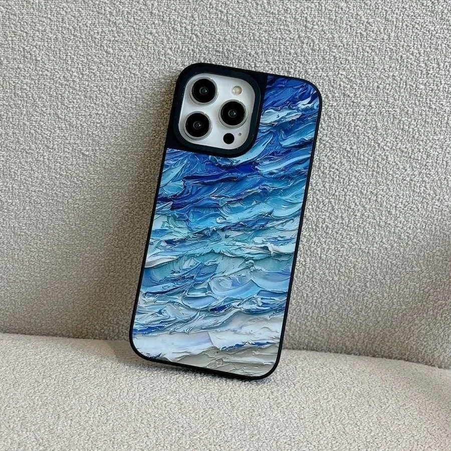 Funda de teléfono con espejo de mar, carcasa con pintura al óleo creativa para IPhone 11, 12, 13, 14, 15, 16 Pro Max, 15, 16 Pro Max