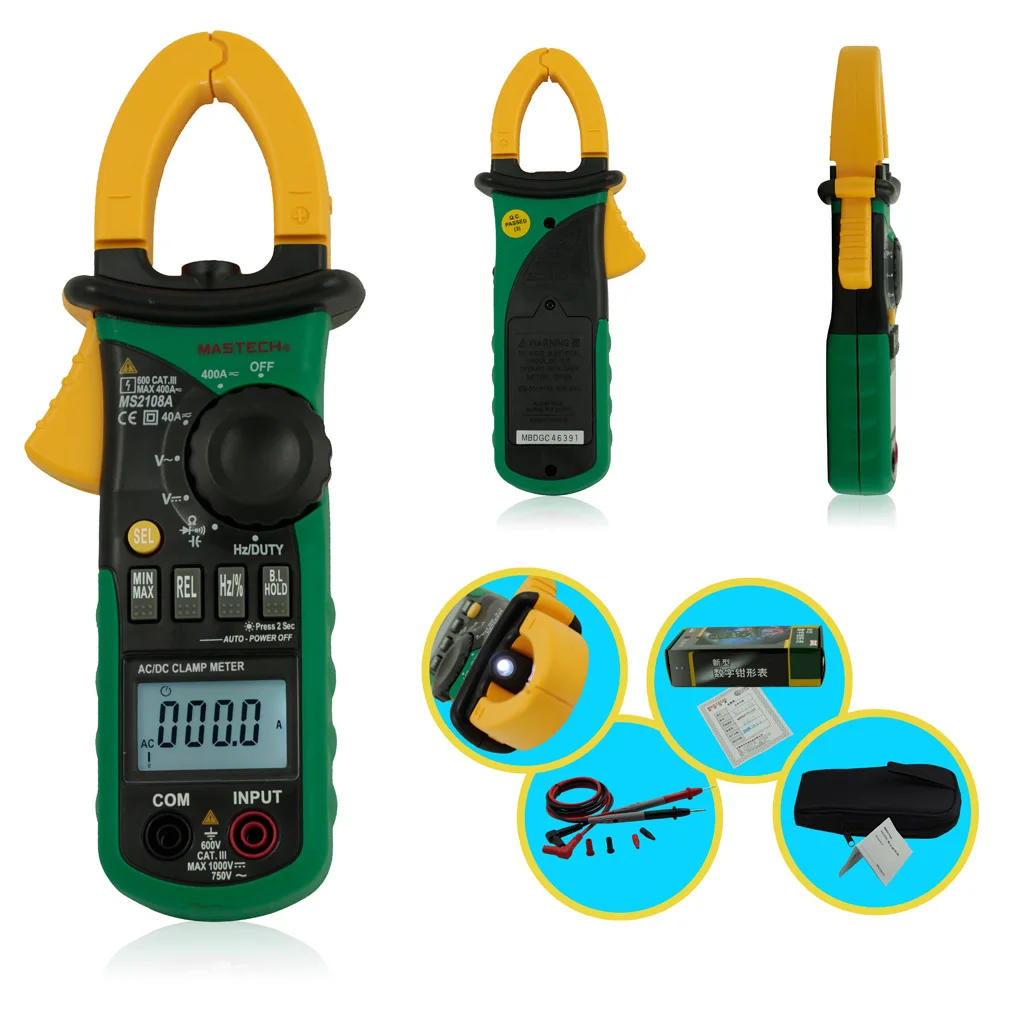 MASTECH MS2108 Multimeter AC DC Clamp Meter T-RMS Digital Auto Range multimeter Voltmeter Ammeter Capacitor Resistance Tester