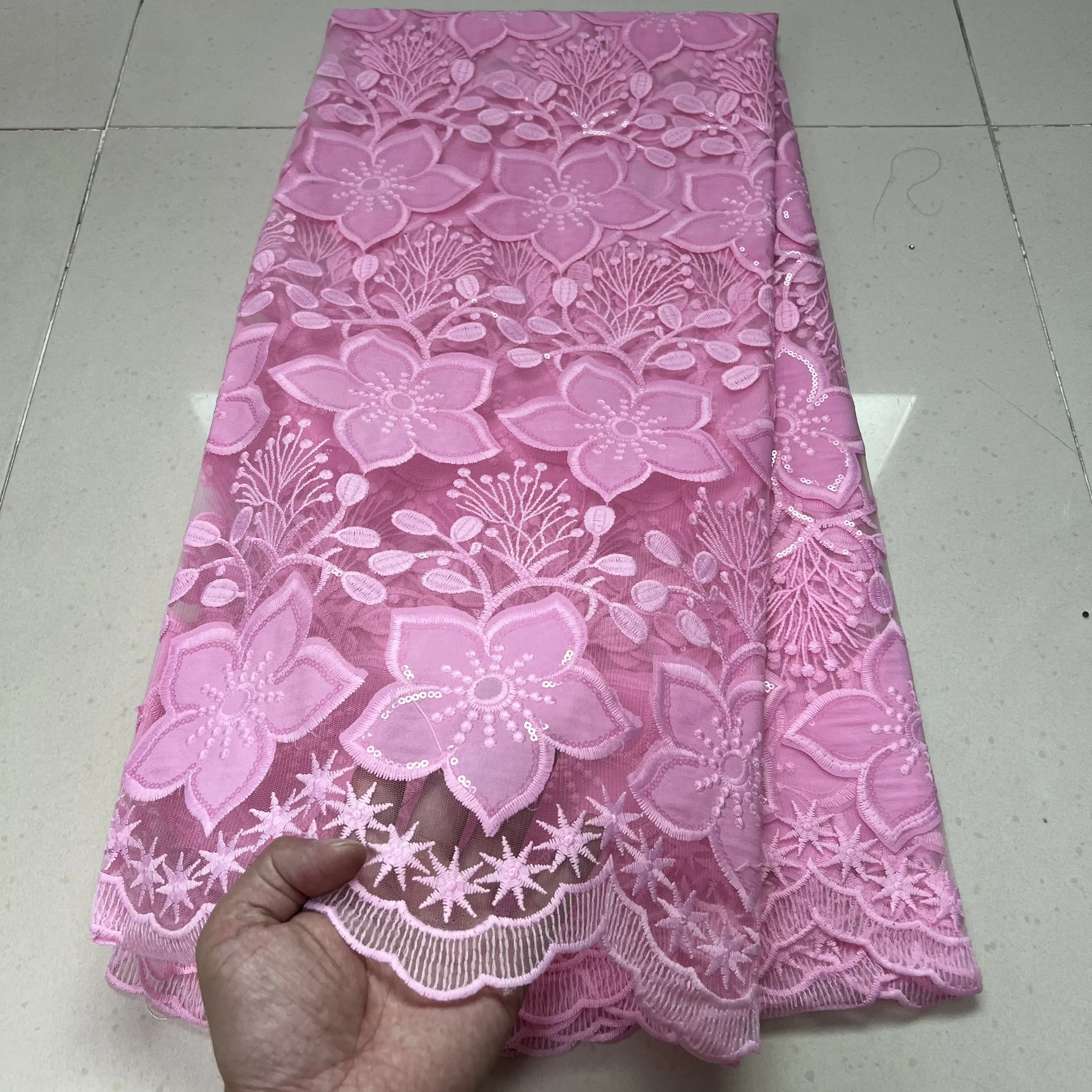 High Quality African Lace Fabric, Embroidery Tulle Cotton, French Wedding Party Dress, Guipure Sequins, 2.5Yards, Latest 2024