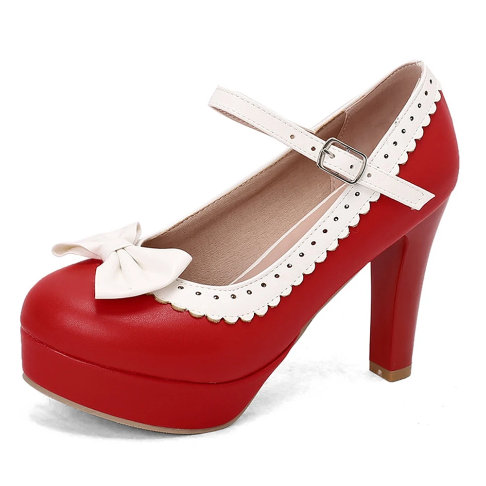 Round Bow Women Fashionable Spring and Autumn Mary Jane High-heeled Dress Party Kawaii Cute Dress Detailed Order Shoes 263