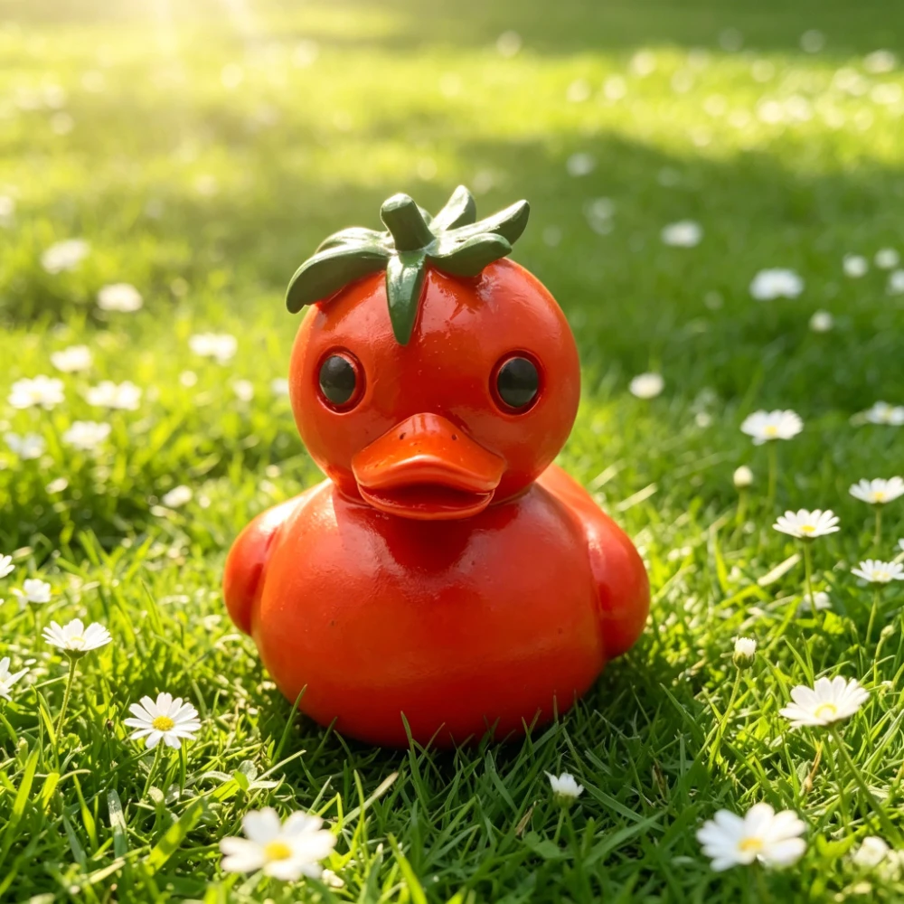 Whimsical Tomato Duck Resin Figurine Cute Novelty Duck Ornament for Garden Home Bathroom Decoration Unique Gift for Duck Lovers