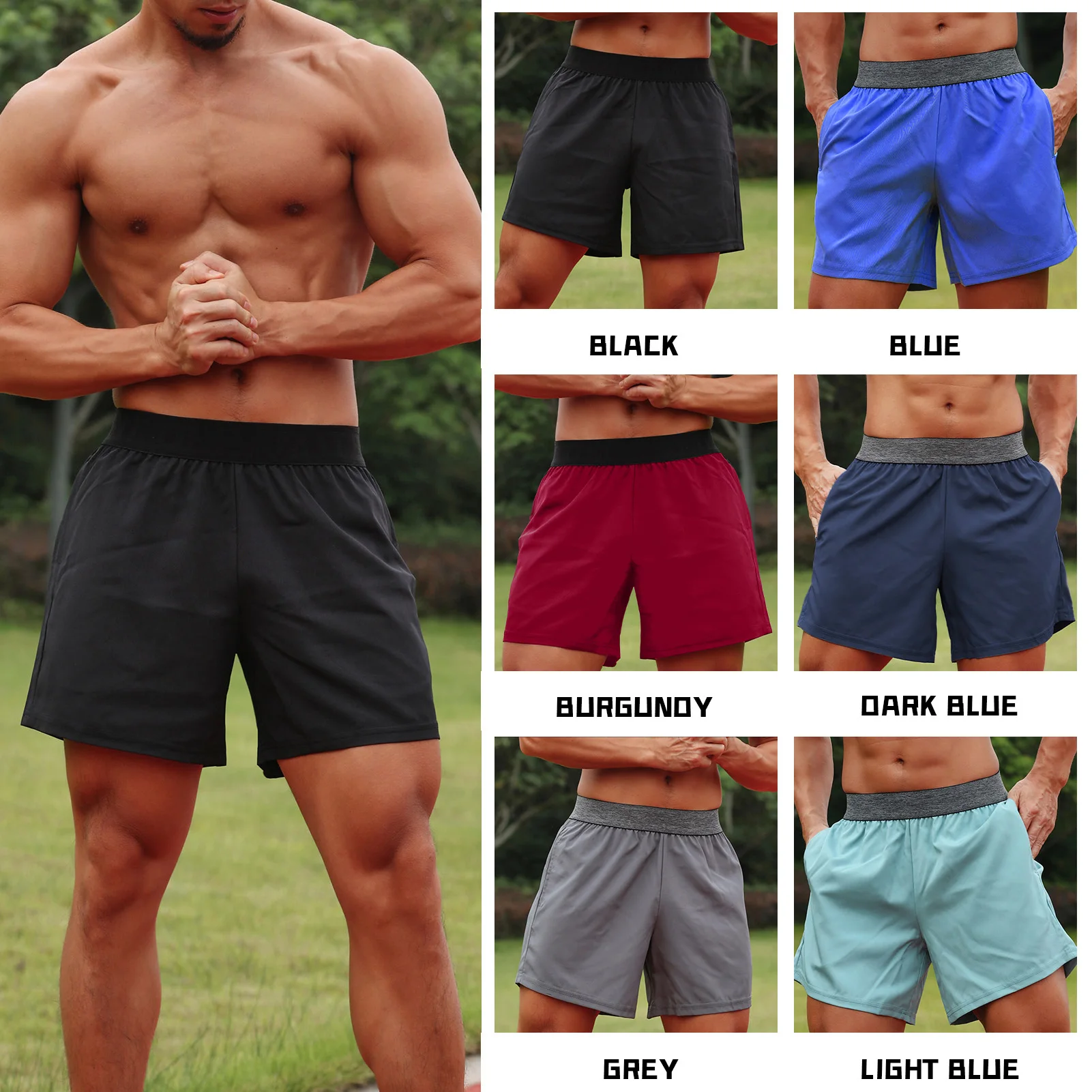 Herren Sport-Shorts mit elastischem Bund, Frottee, für Laufen, Basketball, Fitness, locker geschnitten, schnelltrocknend, lässige Shorts