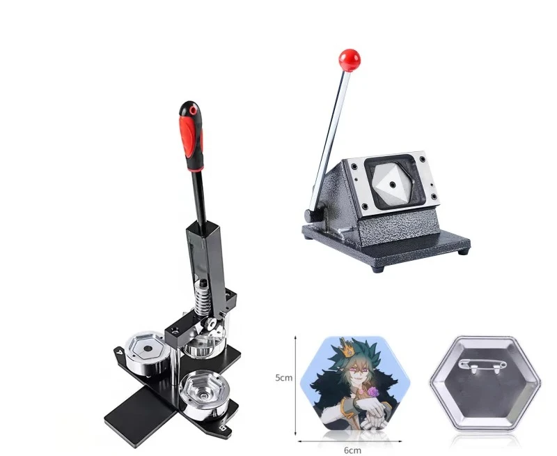 

66*58MM Hexagon Shape Button Maker Kit Badge Making Machine+Paper Cutter+100pcs Badge Buttons