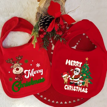 Buon Natale Cervo Babbo Natale Bavaglino stampato Bavaglini Vibrazioni di Natale Asciugamano per saliva in cotone neonato Bavaglino per feste di Natale Regalo per la doccia infantile