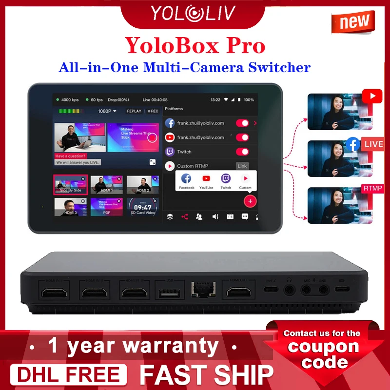 YOLOLIV YoloBox Pro Streamer Switcher Monitor  ortable Multi-Camera Encoder / All-In-One Multi-Cam Live Streaming Switch System