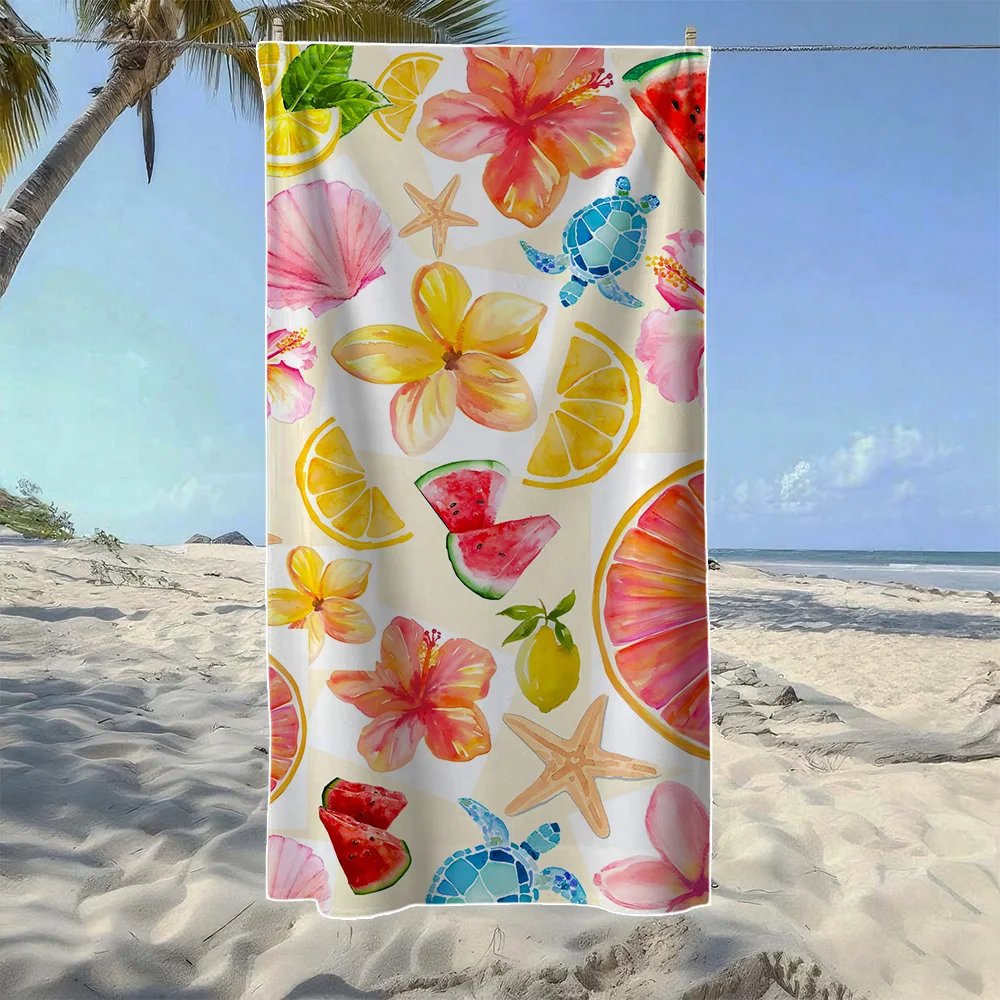 Tropical Fruit & Floral & Seashell Beach Towel, Soft Quick-Drying, Perfect For Portable Outdoor Travel, Camping And Summer Beach