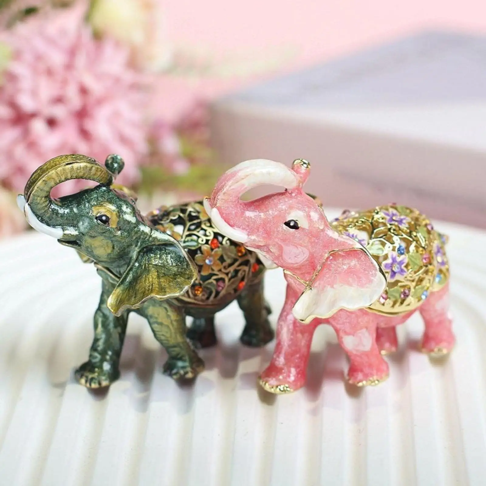 Elephant Jewelry Box Ornament for Women Alloy Collectible Desktop Home Decoration Gift Decorative Trinket Box Jewelry Organizer