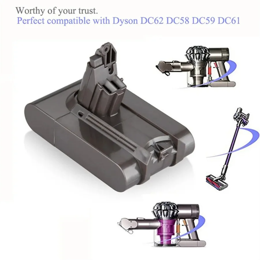 Dyson vacuum cleaner uses V6 battery, 21.6 V,12800mAh, 21.6 V, 12.8Ah, DC62, DC59 (4,8 Ah, 6,8 Ah, 9,8 Ah, 12,8 AH)