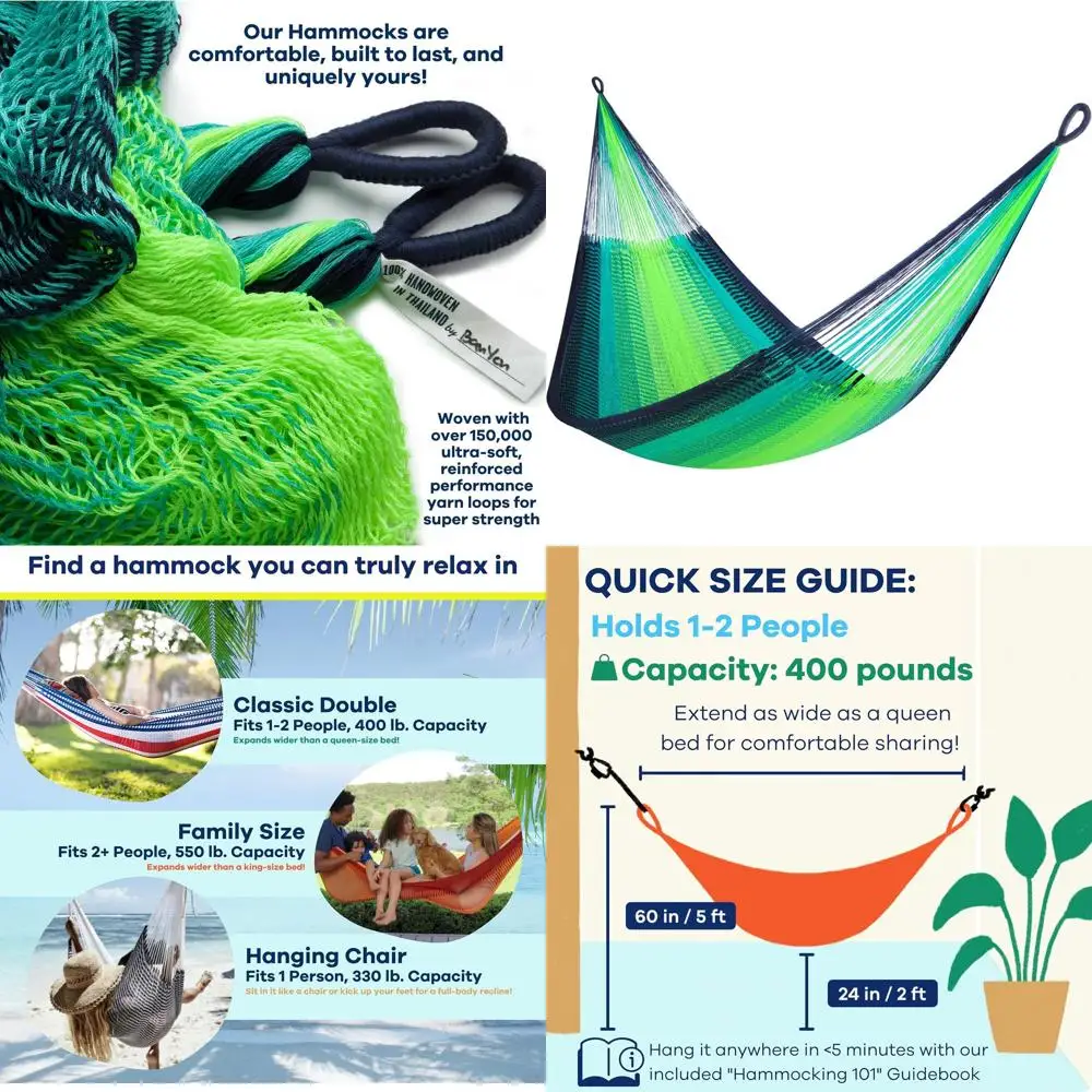 

Гамак ручной работы - двойной размер, на 1-2 человек, максимальная нагрузка 400 фунтов - устойчивый к погодным условиям, сверхпрочный, легко устанавливается, ультрамягкий, ручная работа - C