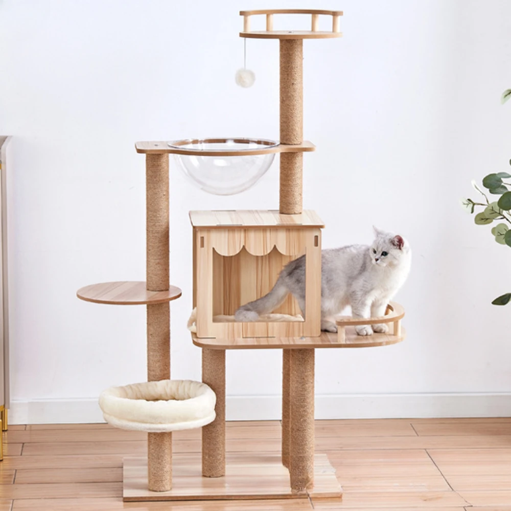 Multi-layer Cat Climbing Frame Scratching Posts DIY Cloth Hammock Large Space Capsule Scratching Board Multi-layer Cat Towers