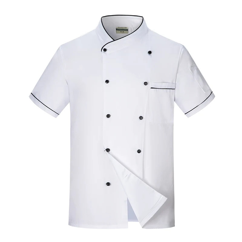 Casaco de manga curta com logotipo grátis, uniforme respirável para cozinha, cozinhar, restaurante, hotel, barber, garçom, trabalho, uni