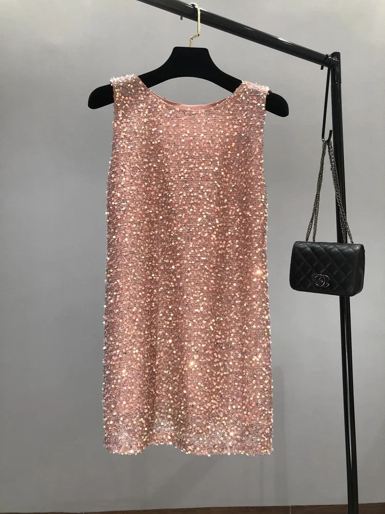 Vestido de cena de princesa elegante por encima de la rodilla para mujer, vestido sin mangas de moda brillante, colección de verano