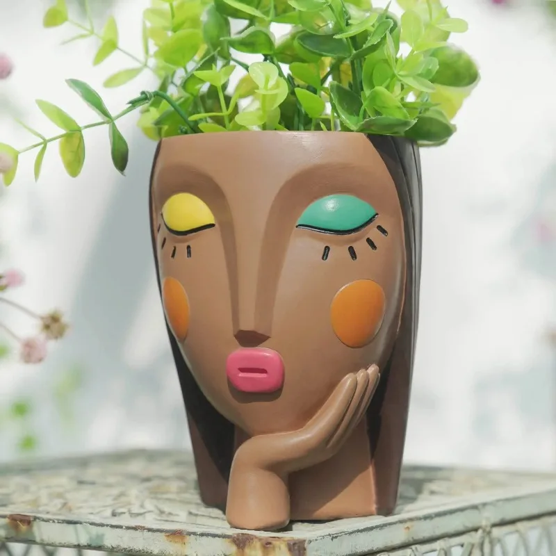 

Indoor plant face flowerpots, resin head flowerpots, succulent flowerpots, cute girl head flowerpots with drainage holes