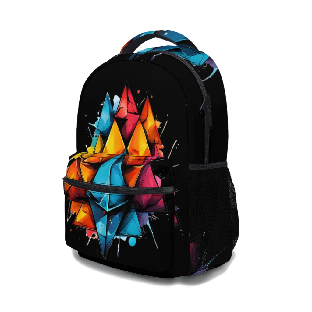 Lebhaftes, farbenfrohes Vektor-Dreiecke-Design, neue weibliche Mode, hoher wasserdichter College-Rucksack, Laptop-Reise-Büchertasche, 43,2 cm