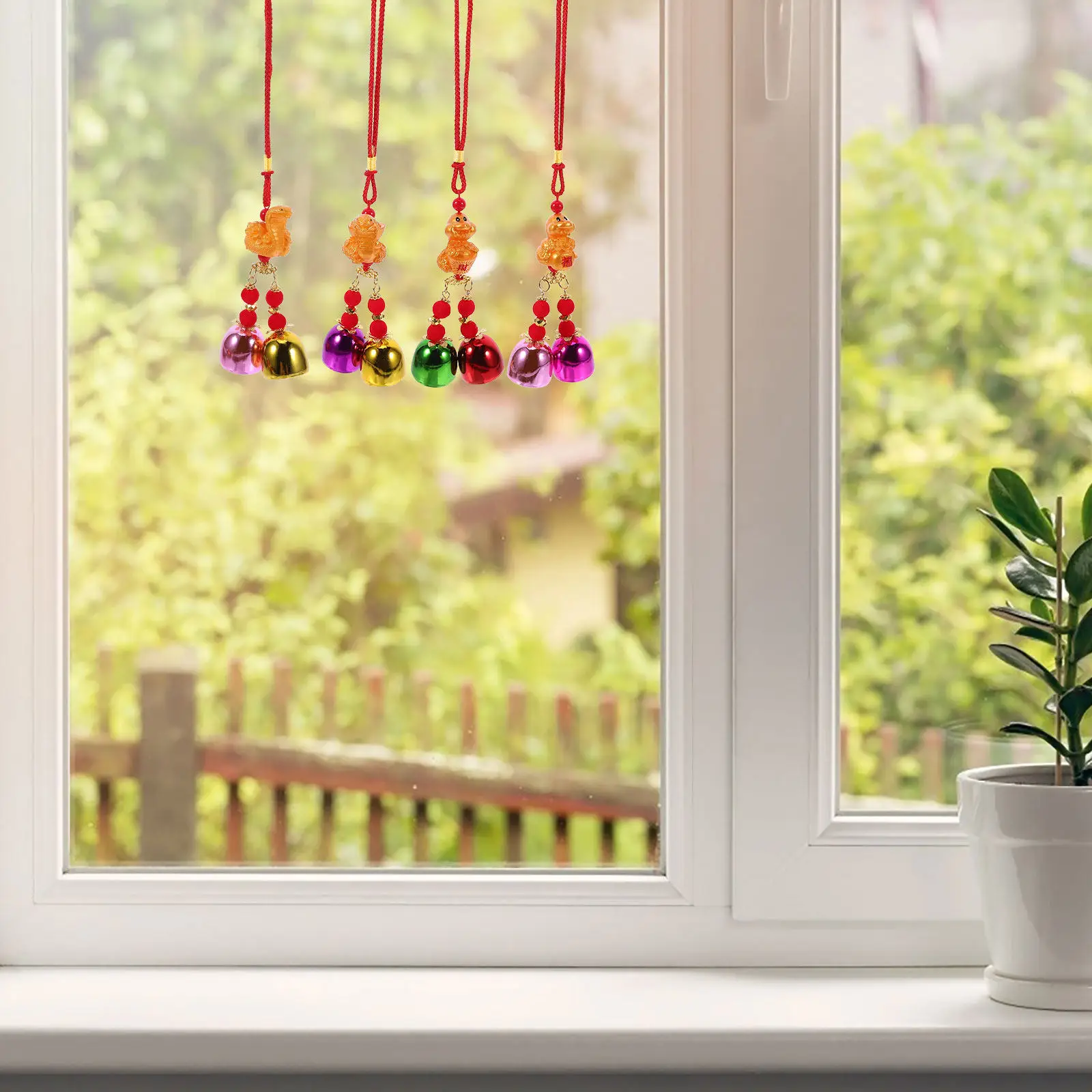 4Pcs Resin and Aluminum Alloy Snake Bell Wind Chimes Unique Chinese Ornament Hanging Bells for Outside Garden Patio Door Window