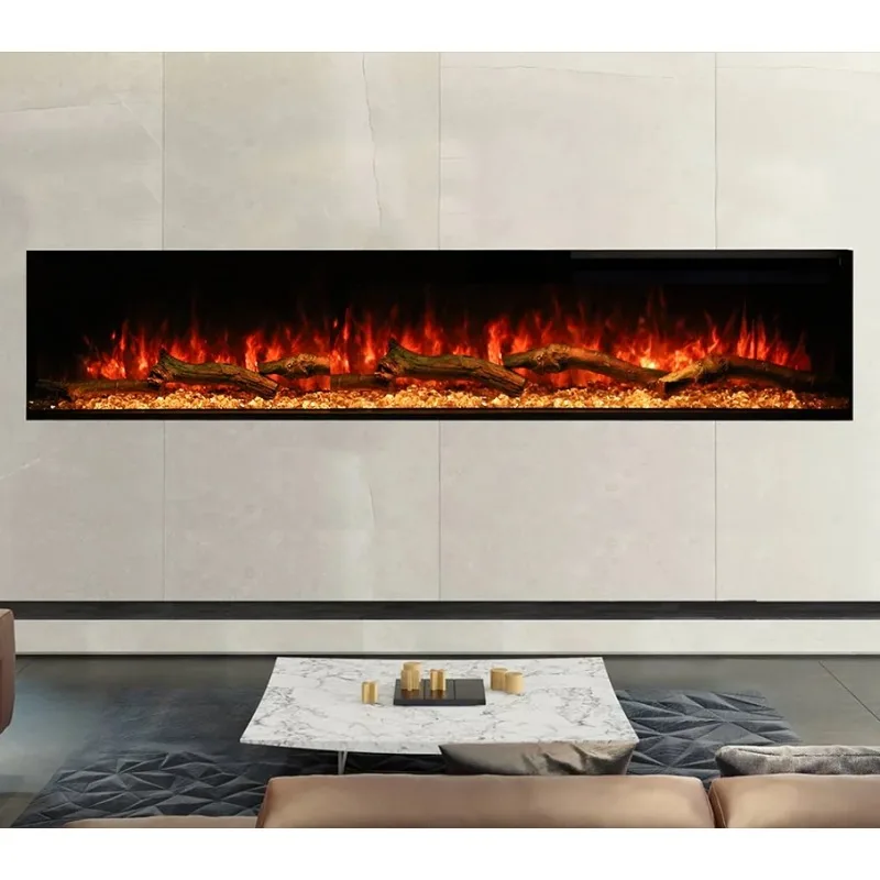 Modern 3 Sided Electric Fireplace Heater Artificial LED Flame Design Fireplace Insert Electric Fireplaces 80 Inch