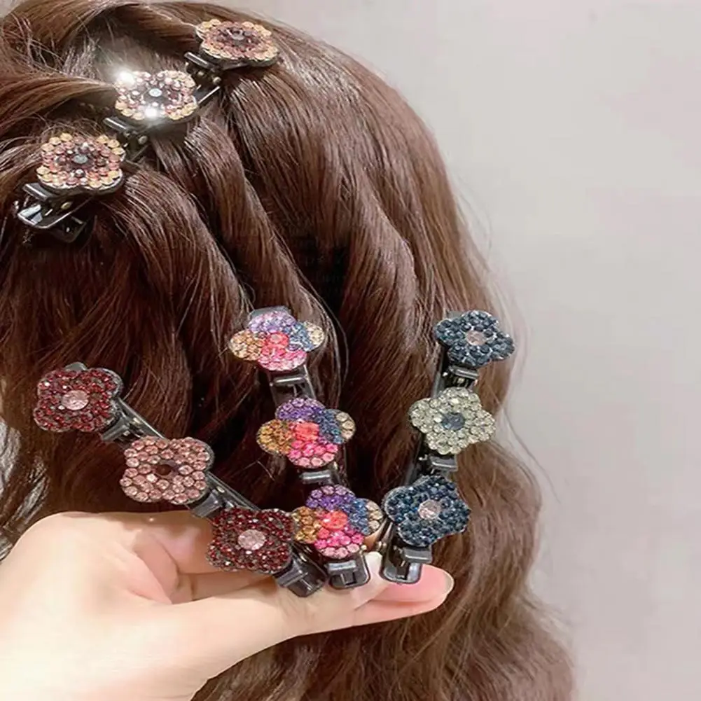 

Hairpin With Rhinestones Cherry Decor Double Layer Hair Clips Set For Girls Shining Hairpins Braid Side Bang Hair Accessories