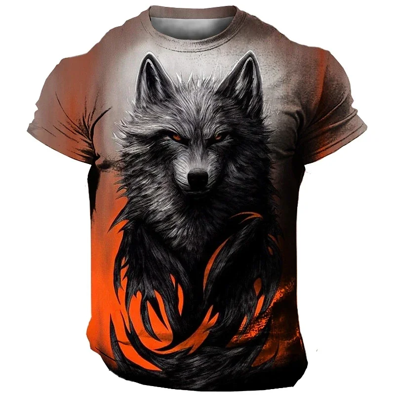 Vintage Men\'s T Shirt 3D Animal Printed Tees Fashion Wolf Pattern Short Sleeve Tops Casual O-neck Oversized T-Shirts Streetwear