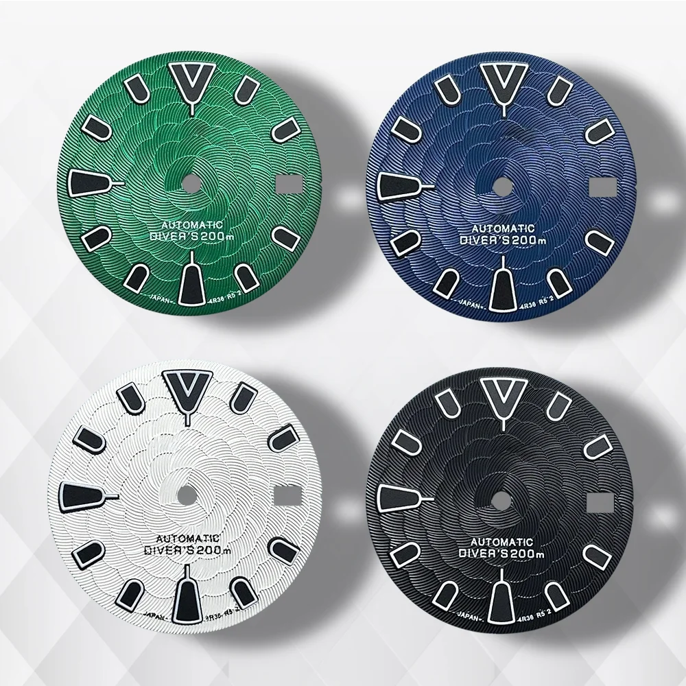 

28.5mm S Logo Dial Fit NH35/NH36 Japanese Movement Green Luminous Lotus Flower High-Quality Dial Watch Modification Accessories