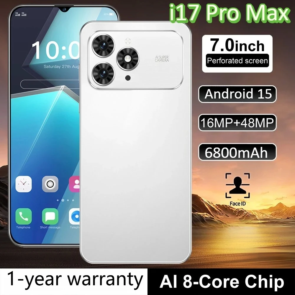 Горячий новый оригинальный смартфон i17 Pro Max, 7,0 дюйма, глобальная версия, 5G, мобильные телефоны с двумя SIM-картами, 6800 мАч, Android 15, мобильные сотовые телефоны