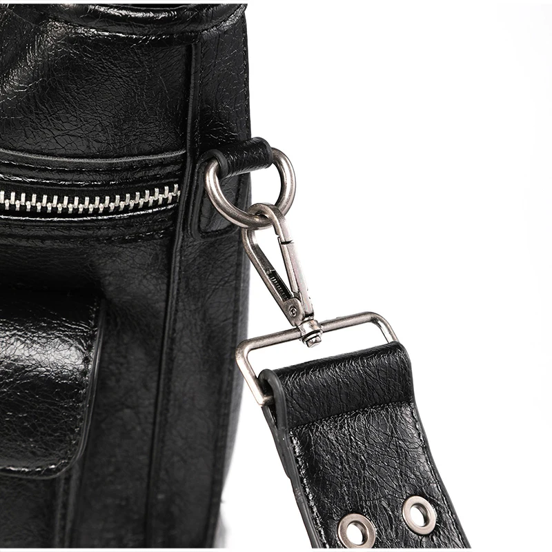 Vintage Distressed Tote Bag mit Kreuznieten, Große Unisex Umhängetasche, Reißverschluss-Handtasche aus Cracked PU für Damen – Detail 34