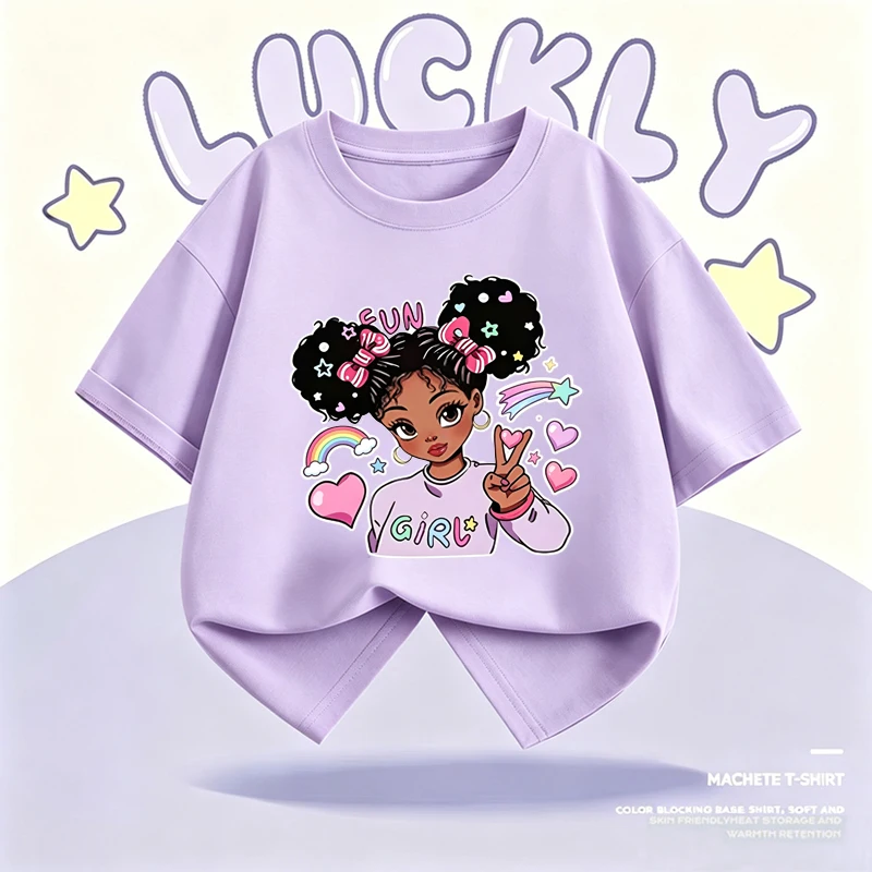 Summer Children's  Cartoon Beauty Girl Printing Short Sleeve T-shirts Pullover Basic T-shirt Baby Kid's Looses Chic Tees Tops