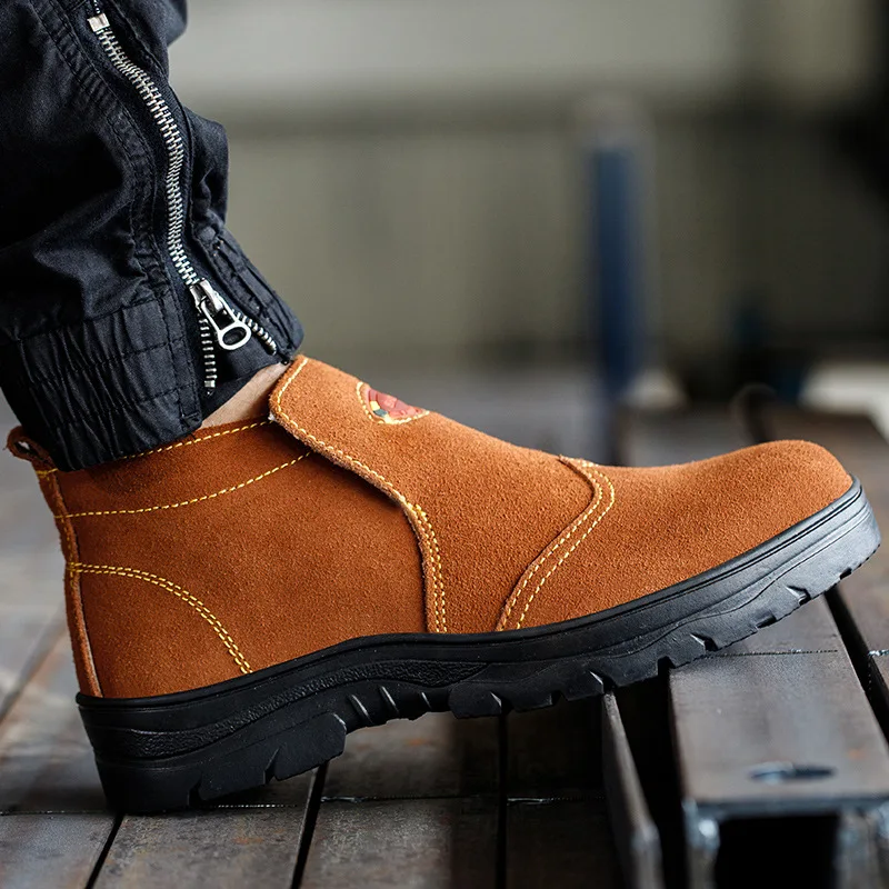 men casual steel toe caps safety boots cow suede leather welding shoes work ankle botas outdoors worker security footwear safe