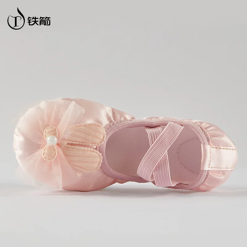 Scarpe da ballo per bambini Suola morbida Pratica Artiglio di gatto Fiore di raso Pizzo Balletto Corpo Yoga Ragazza Ginnastica indoor Scarpe da principessa