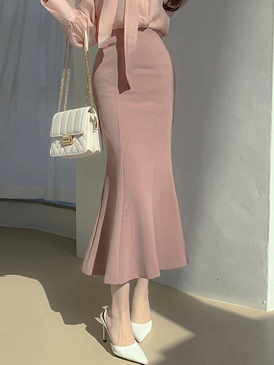 High Waist Fish Tail Skirt Women's  Dress Commuter Slimming Midi Skirt Polyester Fiber Zipper Style Spring Summer New