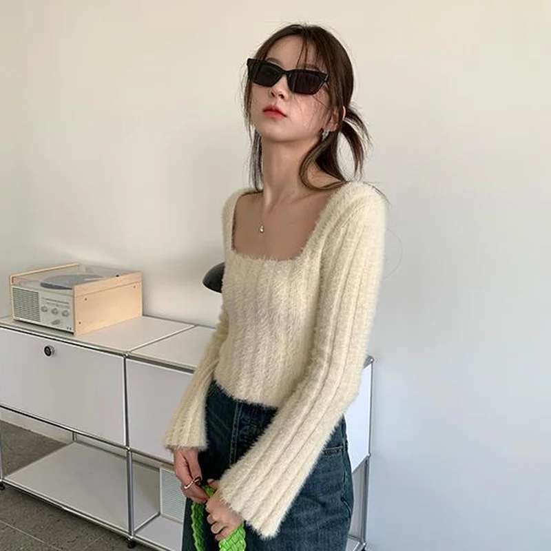 Pullovers Women Sweater Cozy Stretchy Spring Soft Solid Trendy Design Crops Casual Fit Feminine Clothes Mujer Popular Knitwear